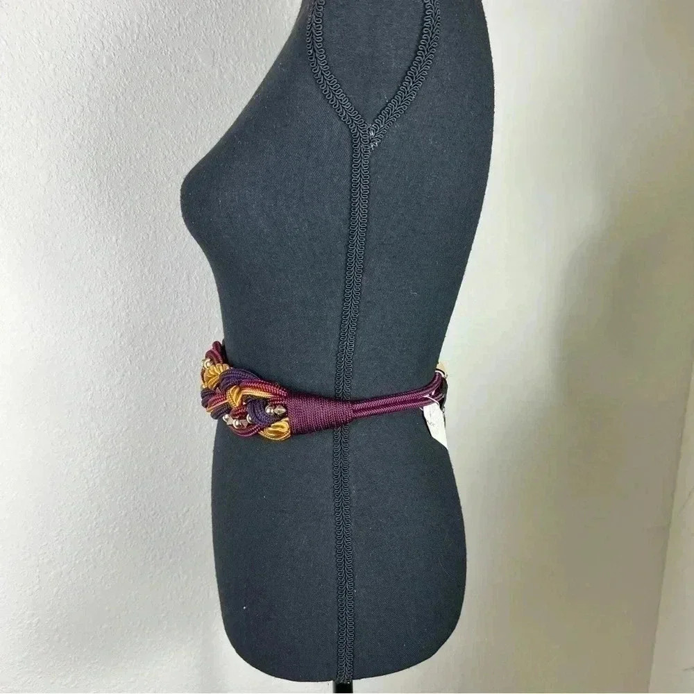 Twisted Braided Beaded Vintage Rope Belt Size Small NWT Gold Purple Burgundy - Picture 6 of 13